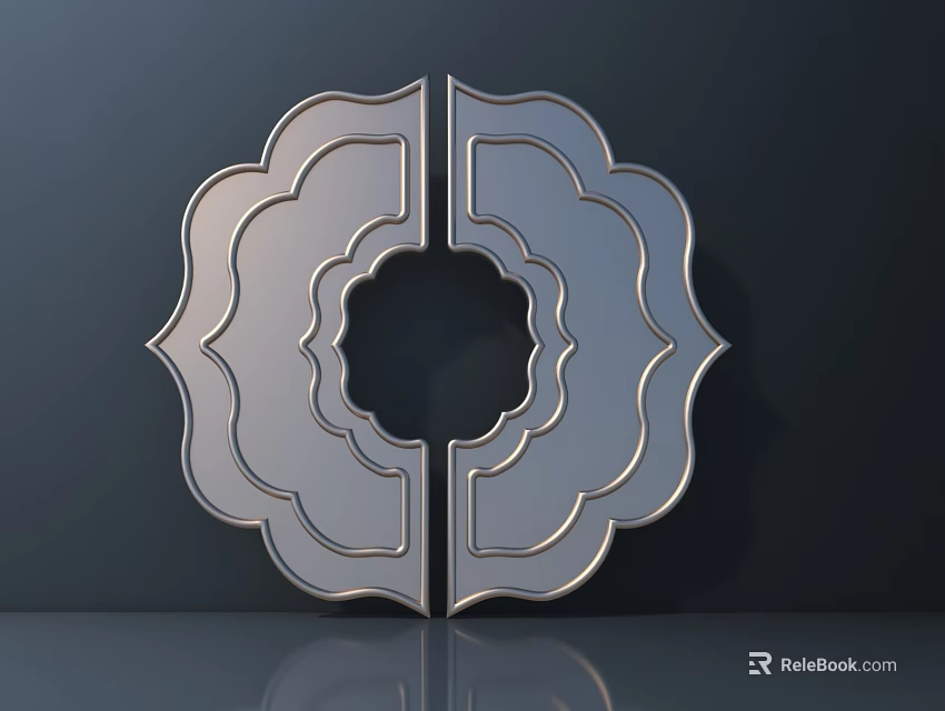 Modern Artistic Door Handle With Symmetrical Petal Shaped Shiny Metallic Design 3d model 