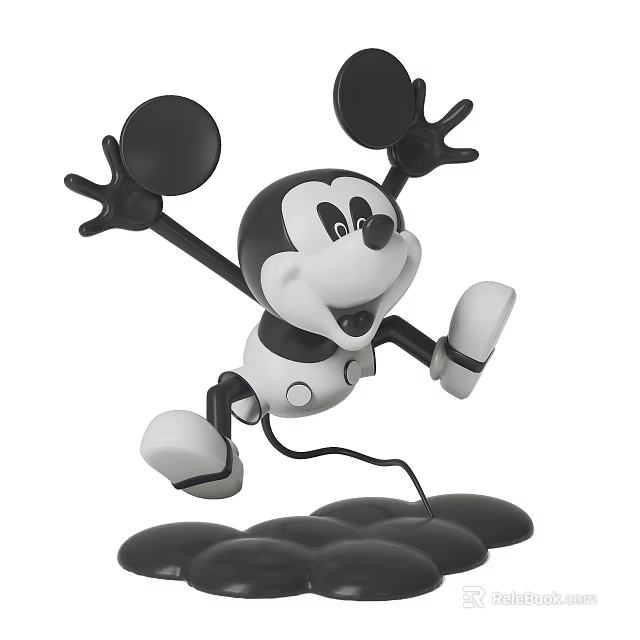 Mickey Mouse Figurine With Black Ears White Face And Outstretched Arms In Jumping Pose 3d model 
