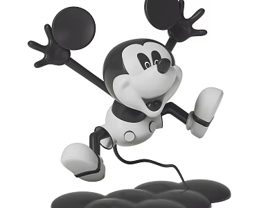 Mickey Mouse Figurine With Black Ears White Face And Outstretched Arms In Jumping Pose 3d model