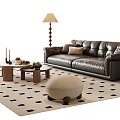 French Middle Style Sofa Coffee Table Combination French Sofa Coffee Table Leather Sofa Living Room Sofa Double Sofa Single Person Sofa Floor Lamp Side Lazy Person Sofa 3d model
