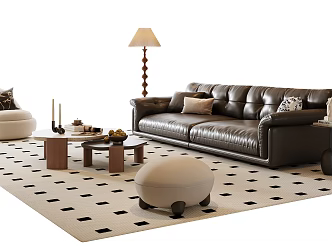 French Middle Style Sofa Coffee Table Combination French Sofa Coffee Table Leather Sofa Living Room Sofa Double Sofa Single Person Sofa Floor Lamp Side Lazy Person Sofa 3d model