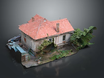 Small House Model With Red Roof White Walls And Surrounding Green Plants 3d model
