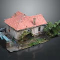Small House Model With Red Roof White Walls And Surrounding Green Plants