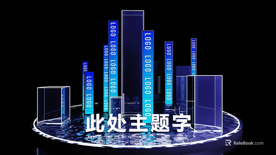 Modern Logo Display Photo Check in Spot With Blue Pillars And Theme Text 3d model 