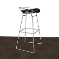Modern Bar Stool With Metal Frame And Black Seat In Wooden Floor Interior