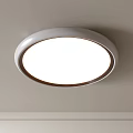 Modern Round Flush Mount Ceiling Light With White Design Brown Trim And Bright Illumination