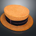 Orange Woven Straw Hat With Black Striped Ribbon Summer Daily Accessory