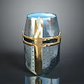 Medieval Weapon Helmet With Silver Body Golden Cross Design And Perforations