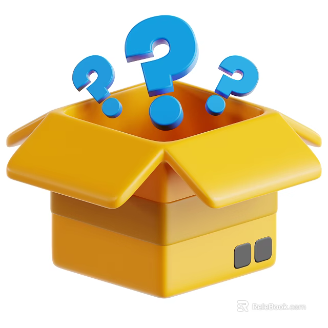 Decorative Ornament Combination Featuring Open Yellow Box and Blue Question Marks 3d model