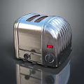 Stainless Steel Two Slot Toaster Kitchen Appliance With Red Indicator Light And Control Knobs 3d model