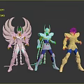 Game and Movie Characters Armored Figures in Silver Blue and Gold Armor with Dynamic Poses