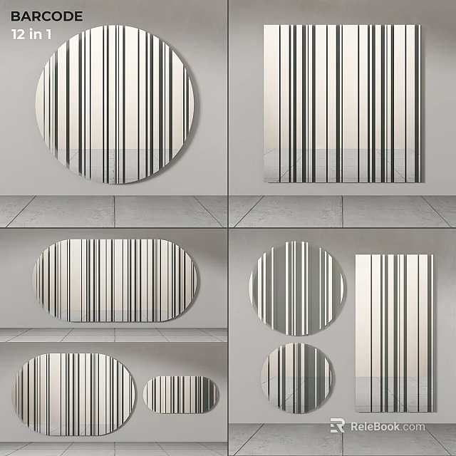Modern Decorative Mirrors With Striped Patterns In Various Shapes And Sizes 3d model 