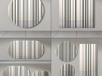 Modern Decorative Mirrors With Striped Patterns In Various Shapes And Sizes 3d model