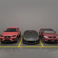 Parking Lot With Multiple Different Colored Cars Yellow Lines And Gray Floor