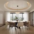 Modern Private Dining Room With Round Table Cabinets And Scenic View 3d model