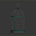 Vintage Turquoise Bird Cage With Metal Frame Circular Base And Decorative Top Ring