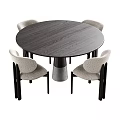 Modern Round Dining Table Set With Light Gray Upholstered Chairs And Black Legs 3d model