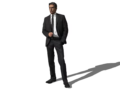 Man In Black Suit Standing With Black Tie And Hand In Pocket 3d model
