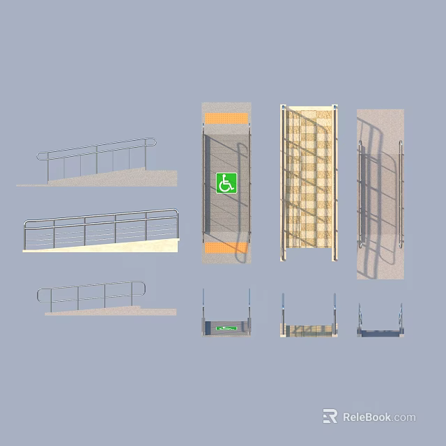 Accessibility Design Elements With Handrails Ramps Wheelchair Symbols And Platforms 3d model
