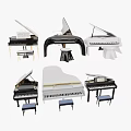 Musical Instruments Various Style Pianos in Black White with Stools Collection 3d model