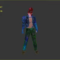 3D Male Character Model with Blue Black Armor Unique Hairstyle and Metallic Details
