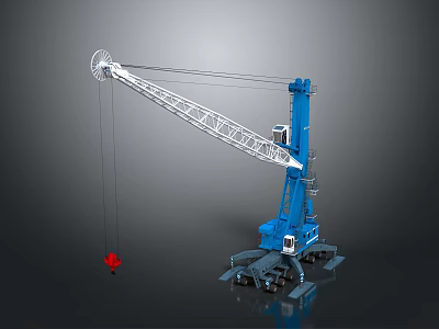 Blue Heavy Duty Crane With Metal Boom Lifting Hook And Crawler Tracks 3d model