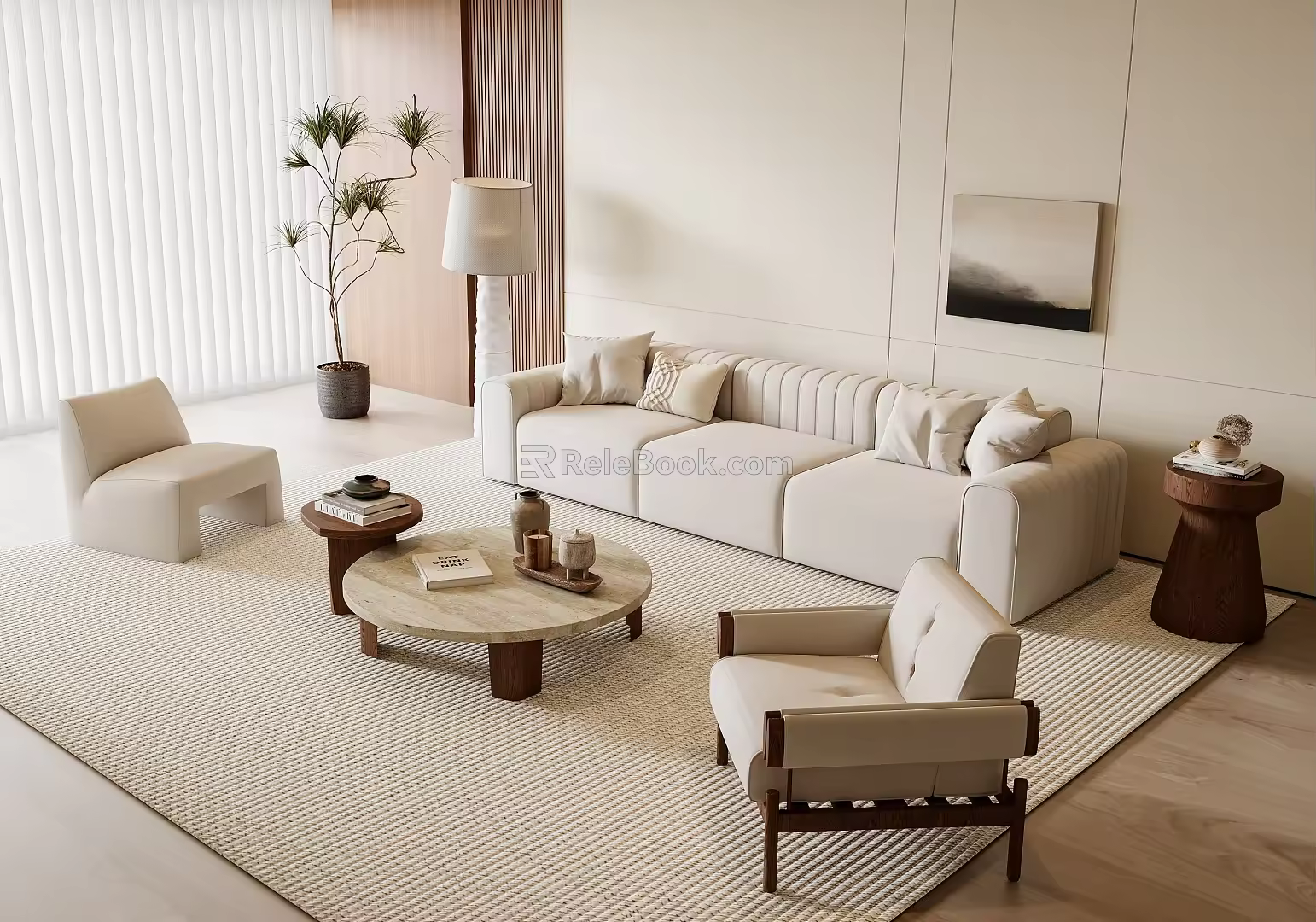 Modern sofa coffee table combination leisure chair side table hanging picture floor lamp 3d model