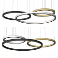 Modern Circular Pendant Light With Multiple Black White Gold Silver Ring Design 3d model