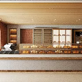 Modern Dessert Shop Interior With Glass Display Cases And Wooden Ceiling Lighting