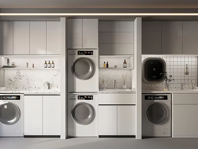 Modern Bathroom Cabinet Rack with Washing Machine Storage and Countertop Design 3d model