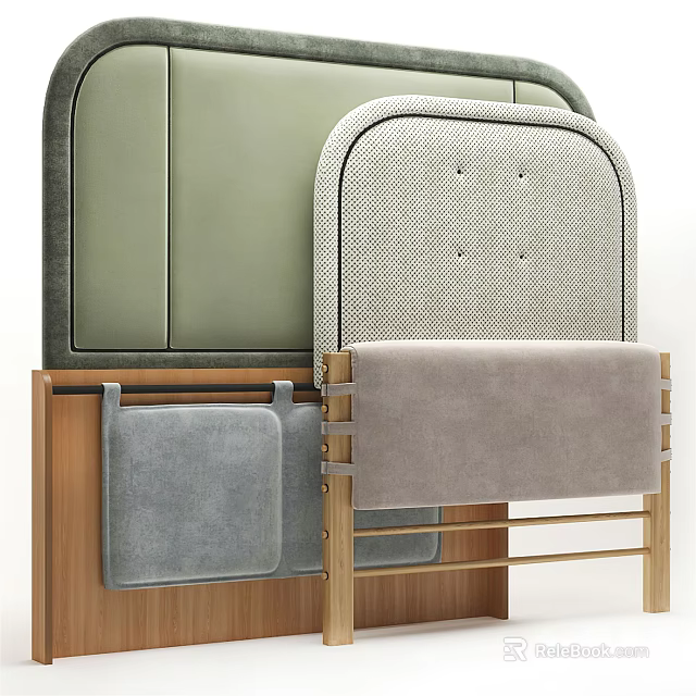 Modern Furniture Upholstery With Green Grey Cushions And Woven Backrests On Wooden Frame 3d model 