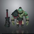 Orc Warrior Creature With Green Skin Horns Spiked Armor And Large Battle Hammer