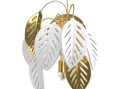 Stylish Gold And White Leaf Shaped Hollow Out Wall Light With Central Bulb 3d model