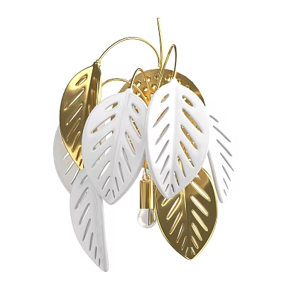 Stylish Gold And White Leaf Shaped Hollow Out Wall Light With Central Bulb 3d model