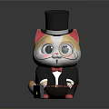Cute Cat Game Movie Character With Top Hat Monocle Mustache And Black Suit Holding Briefcase