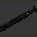 Black And Red Submarine With Antennas On Hull And Rear Propeller