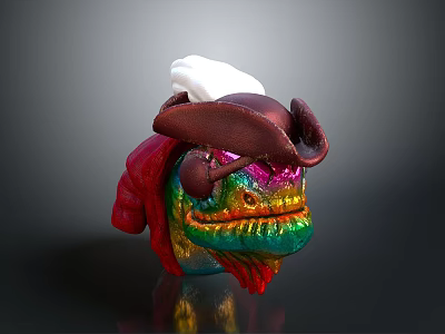 Colorful Pirate Fish Creature With White Hat Red Beard And Shiny Scales 3d model