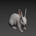 White Rabbit 3D Model in Sitting Pose with Long Ears and Red Eyes