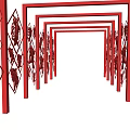 Red Continuous Pergola with Intricate Carved Patterns and Paper cut Art Design Details