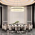 Luxurious Private Dining Room With Round Table Chandelier And Modern Wall Paneling