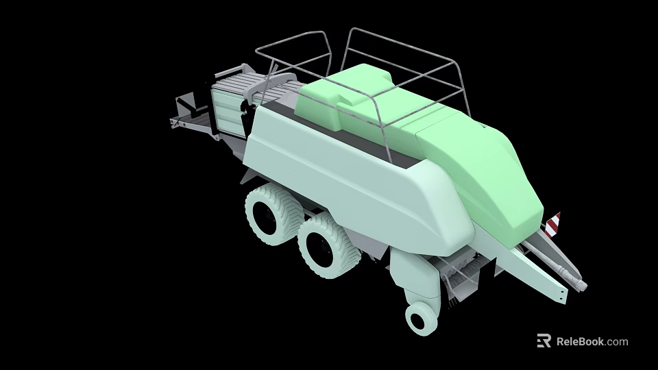 Modern Green Agricultural Harvesting Equipment With Cab And Wheel Design 3d model 