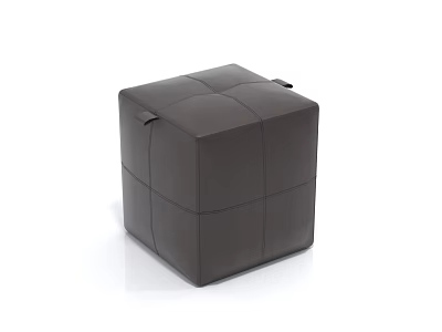 Contemporary Dark Brown Leather Square Stool With Tufted Design And Stitched Surface Details 3d model