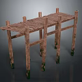 Simple Rustic Wooden Platform Frame With Planked Top And Green Based Posts