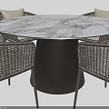 Modern Round Marble Dining Table with Four Woven Rattan Chairs Set 3d model