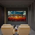 Modern Home Theater Room Interior With Large Screen And Beige Recliner Chairs