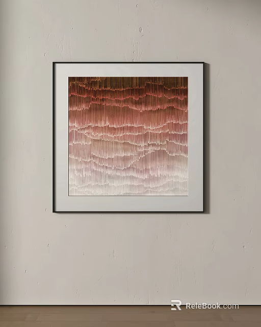 Abstract Painting With Gradient Red Pink White Textured Vertical Patterns Framed Wall Art 3d model