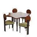 Square Wooden Table and Chair Set with Black Legs Round Backrests Green Padded Seats