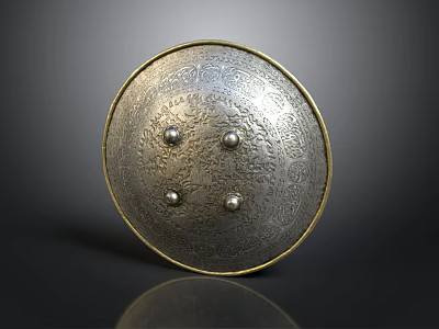 Ancient Historical Shield With Circular Design Intricate Patterns Metal Rivets And Golden Border 3d model