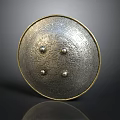 Ancient Historical Shield With Circular Design Intricate Patterns Metal Rivets And Golden Border