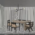 Modern Dining Living Interior With Round Wooden Table Rattan Chairs Dried Flower Vase Stone Floor